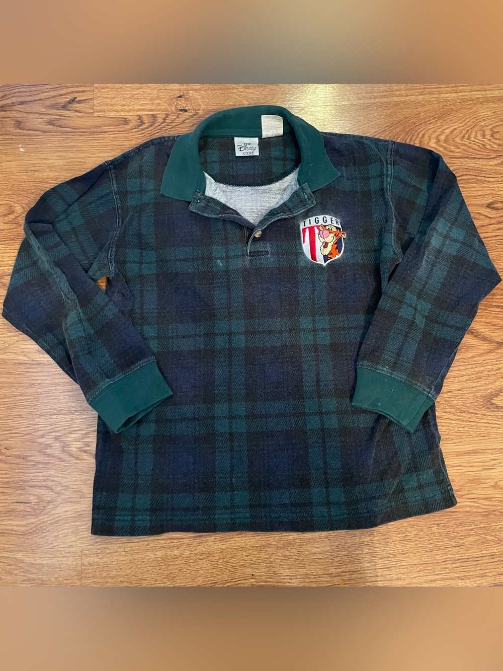 Vintage 90s Disney Store Pooh Tigger Embroidered Long Sleeve Plaid Shirt